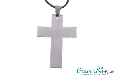 Kreuz Edelstahlanhänger Rückseite 61 x 41 mm mit Gravur