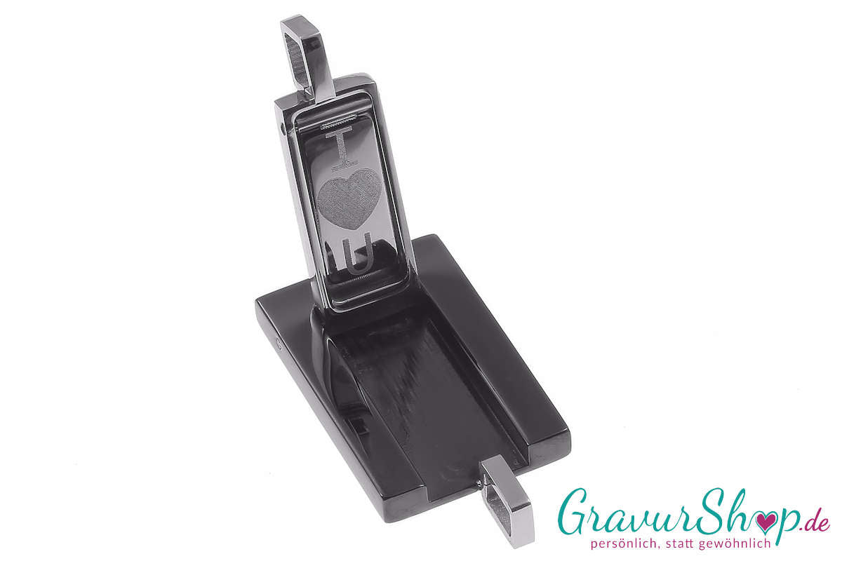 Edelstahlanhänger aufklappbar 28 x 18 mm mit Gravur aufgeklappt