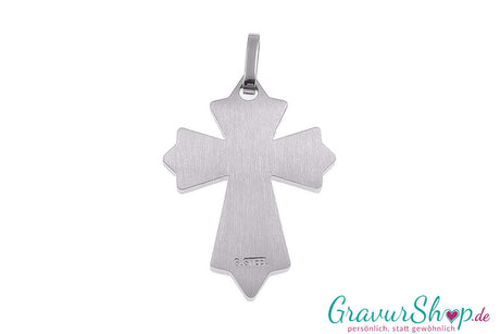 Kreuz Edelstahlanhänger mit Carbon Einlage inkl. Gravur Rückseite