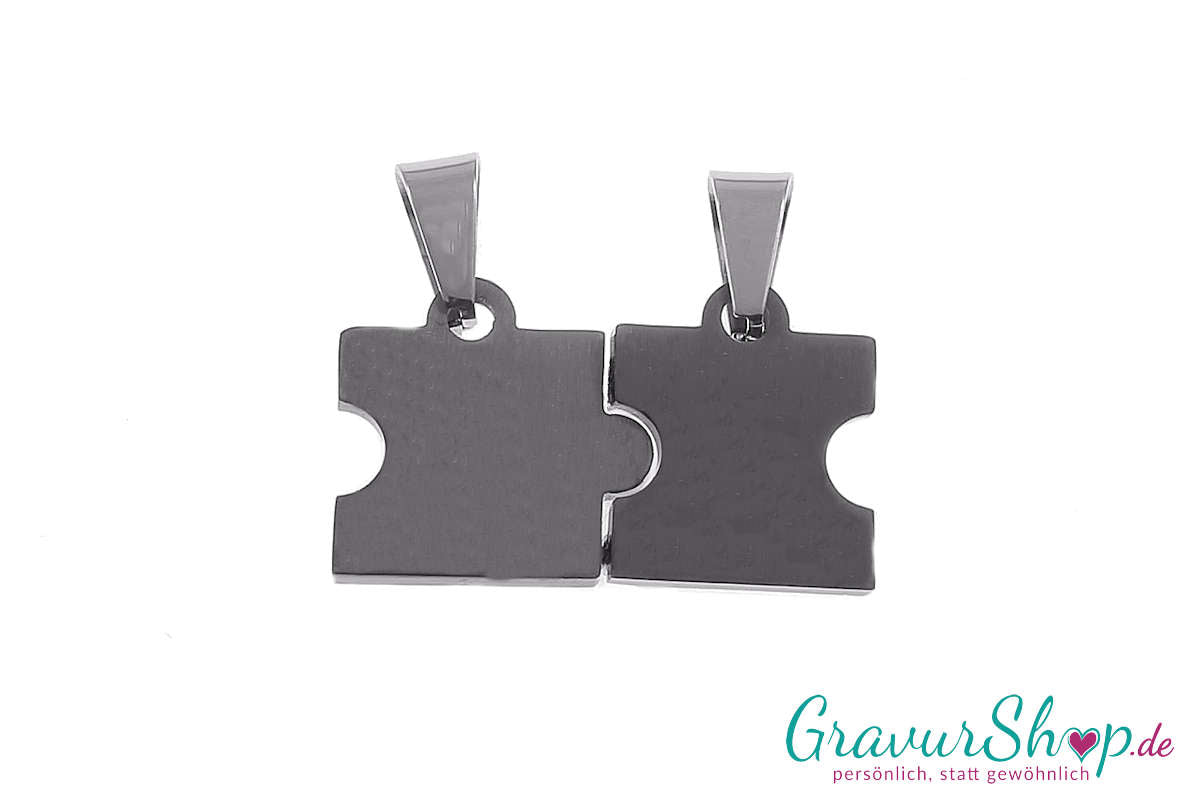 Partner Edelstahlanhänger schwarz Puzzle mit Herz inkl. Gravur Rückseite