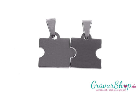 Partner Edelstahlanhänger schwarz Puzzle mit Herz inkl. Gravur Rückseite