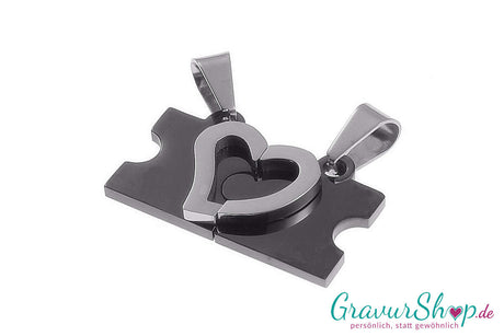 Partner Edelstahlanhänger schwarz Puzzle mit Herz inkl. Gravur
