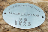 Edelstahlschild Familie Oval mit Gravur Muster