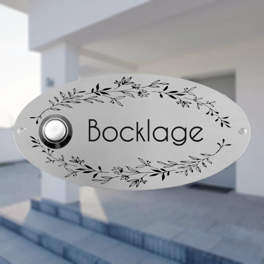 Klingelplatte Edelstahl - Oval Typ 1 | Personalisiertes Türschild mit Klingel | selbst gestalten