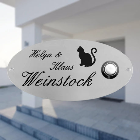 Klingelplatte Edelstahl - Oval Typ 1 | Personalisiertes Türschild mit Klingel | selbst gestalten