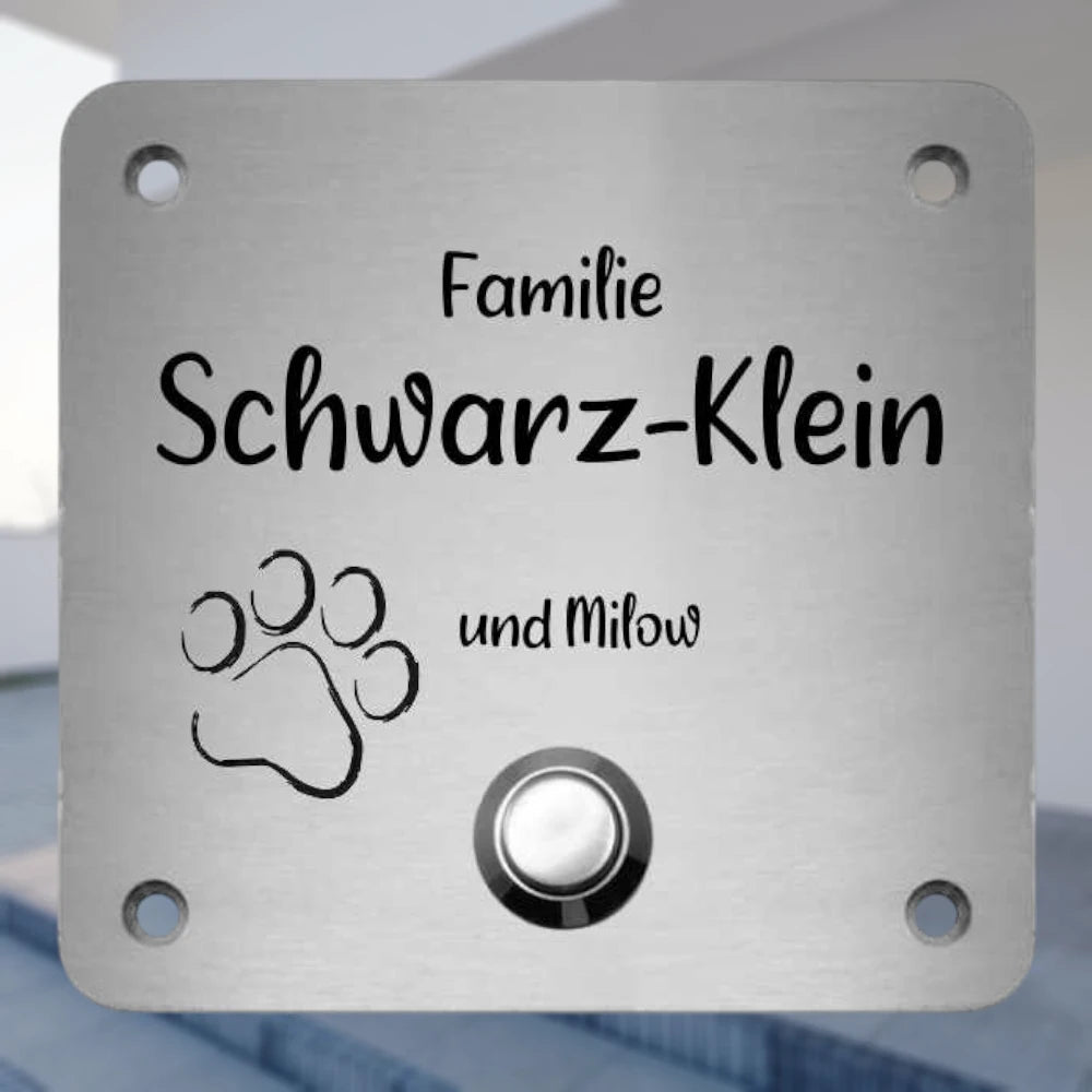Klingelplatte Edelstahl - Quadrat | Personalisiertes Türschild mit Klingel | selbst gestalten