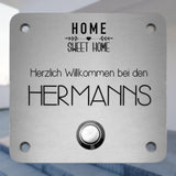 Klingelplatte Edelstahl - Quadrat | Personalisiertes Türschild mit Klingel | selbst gestalten