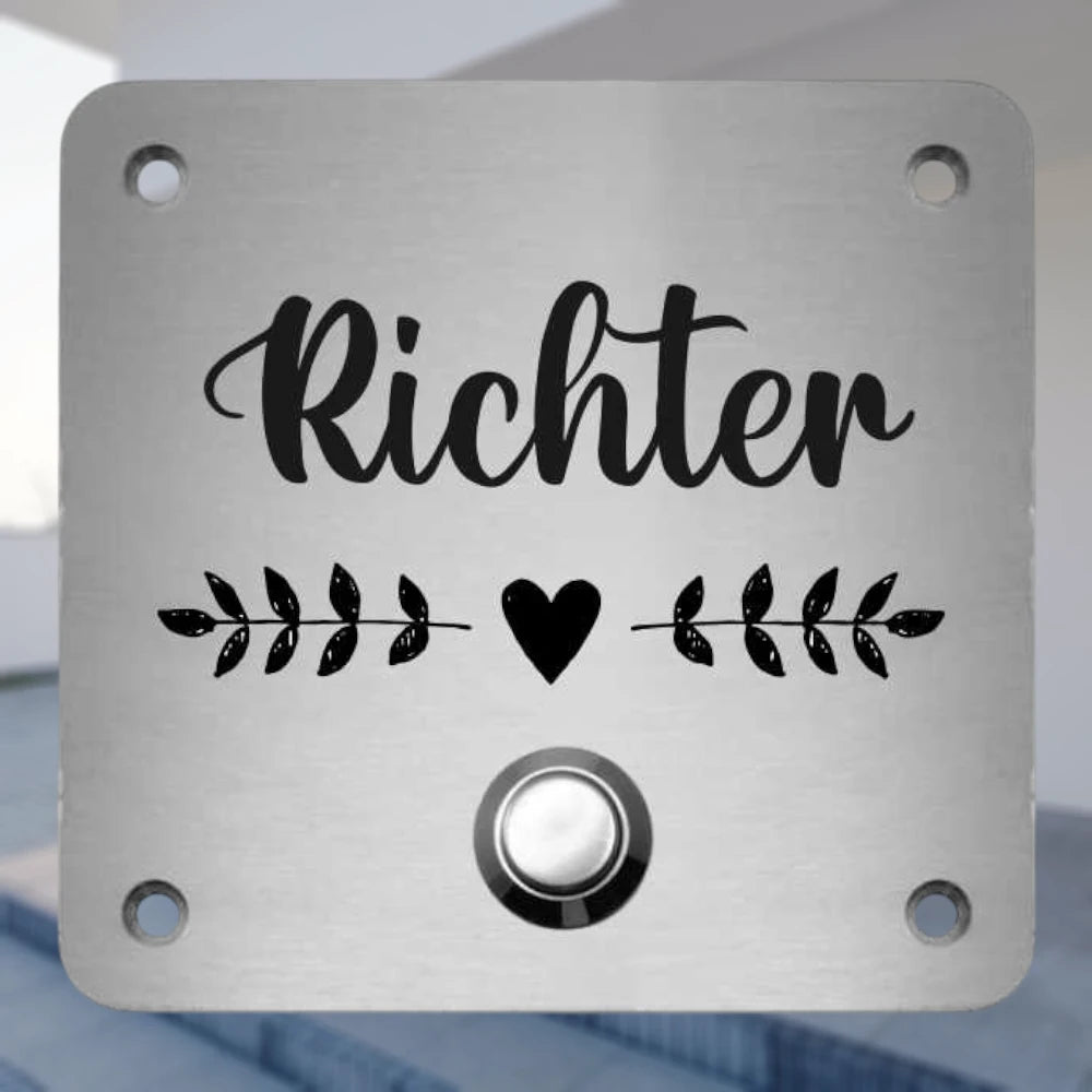 Klingelplatte Edelstahl - Quadrat | Personalisiertes Türschild mit Klingel | selbst gestalten