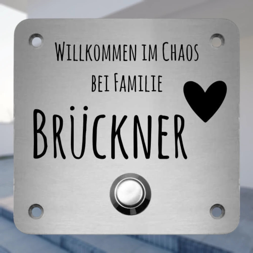 Klingelplatte Edelstahl - Quadrat | Personalisiertes Türschild mit Klingel | selbst gestalten