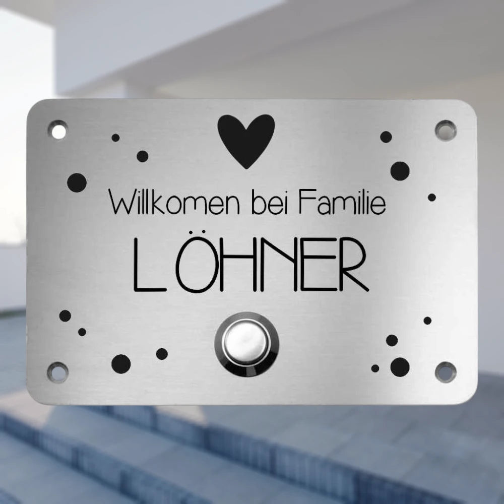 Klingelplatte Edelstahl - Rechteck Typ 2 | Personalisiertes Türschild mit Klingel | selbst gestalten
