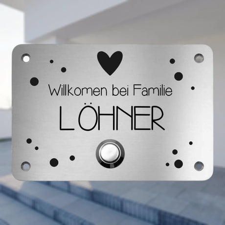 Klingelplatte Edelstahl - Rechteck Typ 2 | Personalisiertes Türschild mit Klingel | selbst gestalten
