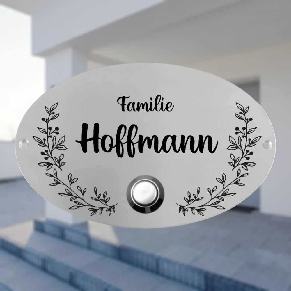 Klingelplatte Edelstahl - Oval Typ 2 | Personalisiertes Türschild mit Klingel | selbst gestalten