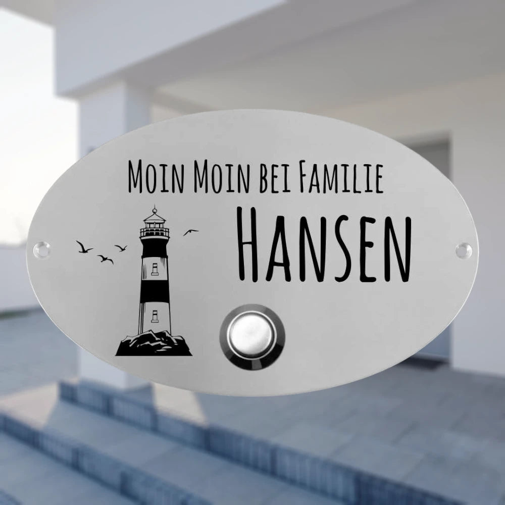 Klingelplatte Edelstahl - Oval Typ 2 | Personalisiertes Türschild mit Klingel | selbst gestalten