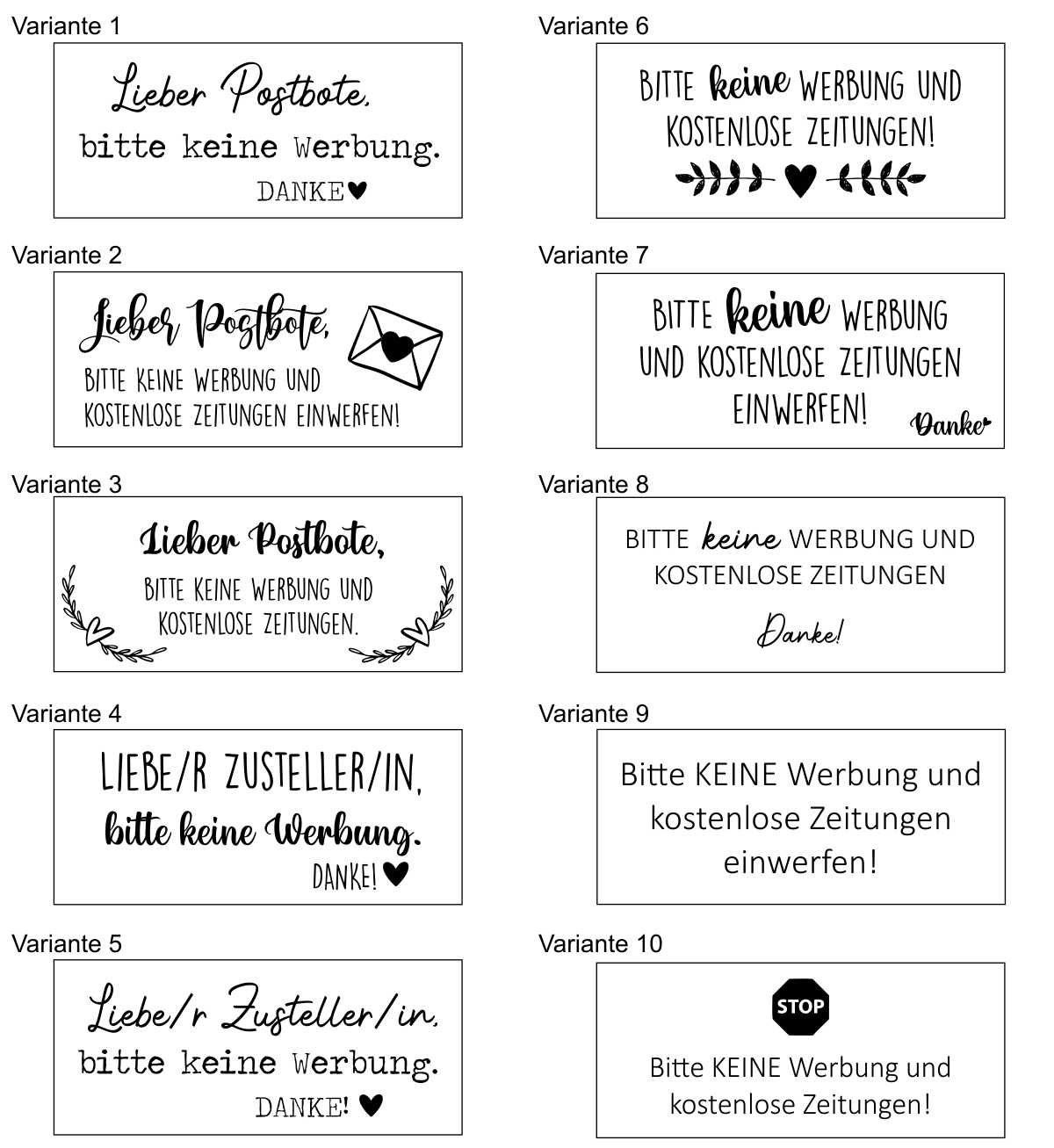 Schilder Briefkasten Bitte keine Werbung