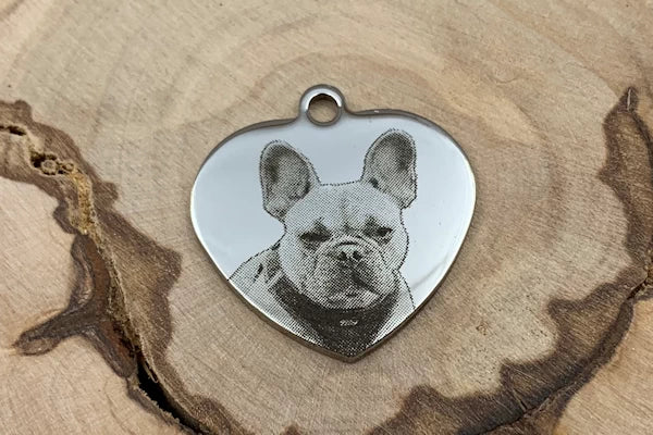 Hundemarke mit Foto und Gravur als Herz silber - Muster Betty