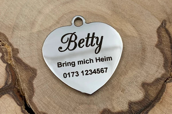 Hundemarke mit Foto und Gravur als Herz silber - Muster Rückseite