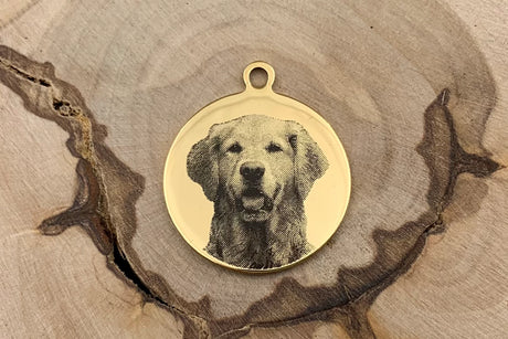 Hundemarke mit Foto und Gravur rund gold Muster Emma