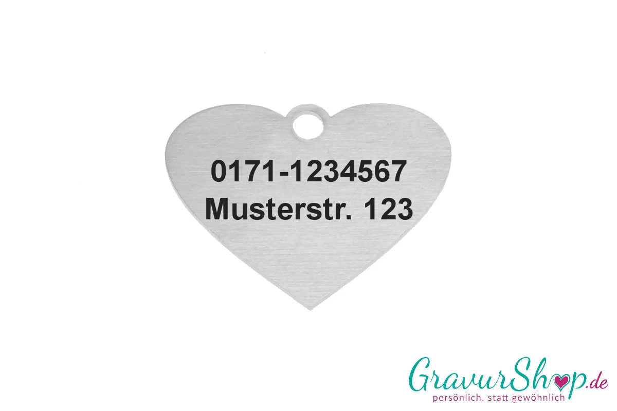 Hundemarke mit Gravur Edelstahl Herz Nr. 04 M - Muster Rückseite