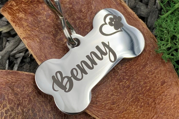 Hundemarke mit Gravur Knochen 10 silber Benny