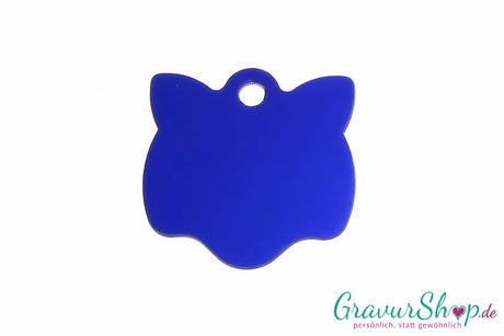 Katzenmarke mit Gravur 02 Katzenkopf blau - Rückseite
