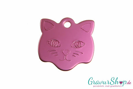 Katzenmarke mit Gravur 02 Katzenkopf rosa - Vorderseite