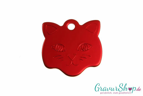 Katzenmarke mit Gravur 02 Katzenkopf rot - Vorderseite