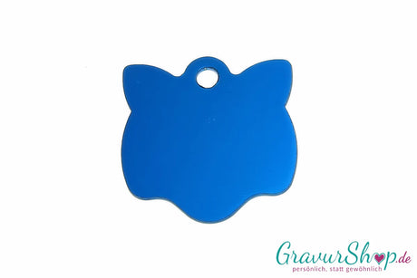 Katzenmarke mit Gravur 02 Katzenkopf stahlblau - Rückseite