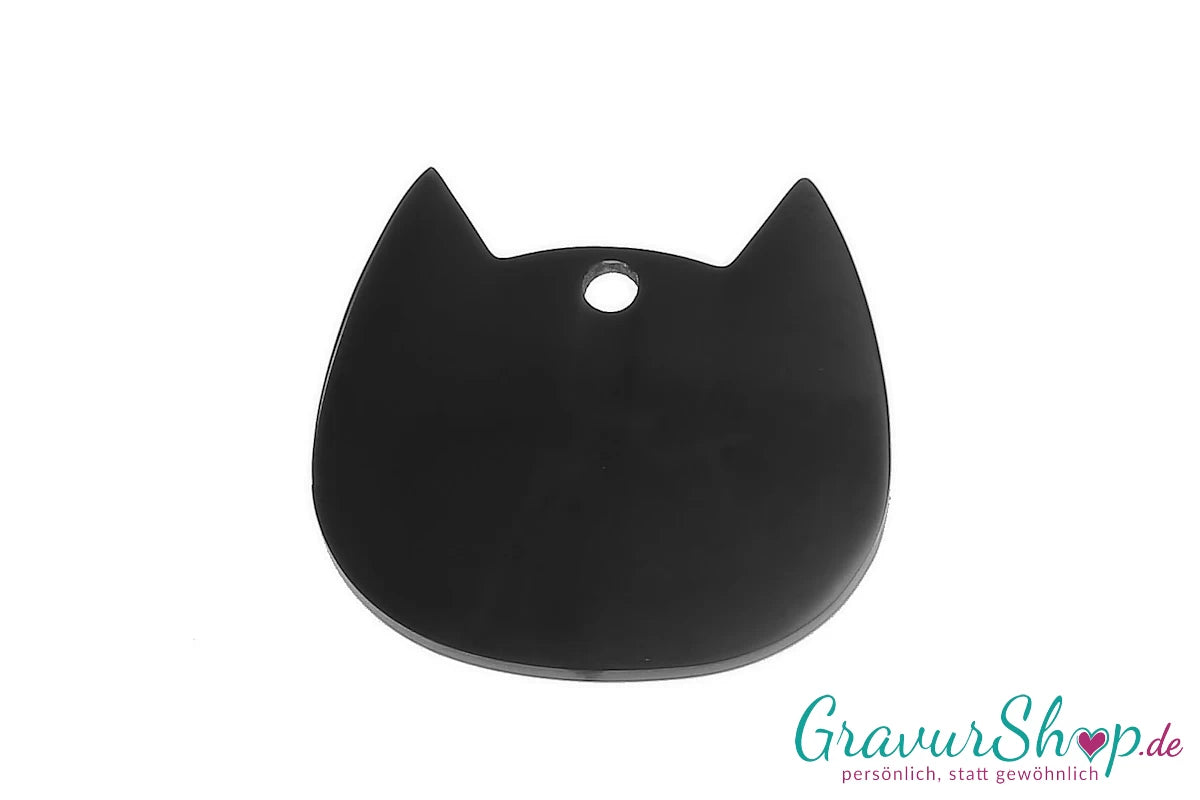 Katzenmarke 03 mit Gravur Katzenkopf - schwarz