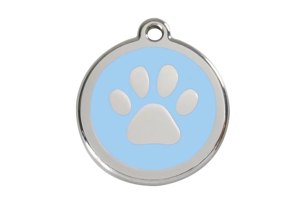 Katzenmarke-mit-Gravur-Tiermarke-Red-Dingo-Pfote-Hellblau