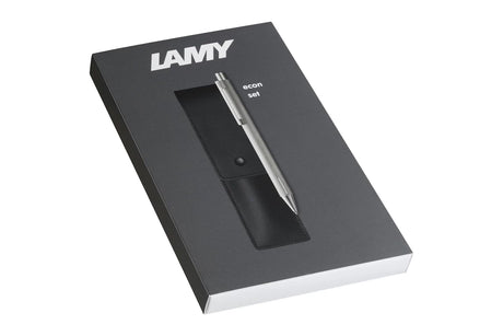 Lamy Econ Kugelschreiber Edelstahl als Set mit Lederetui und Geschenkverpackung Verpackung