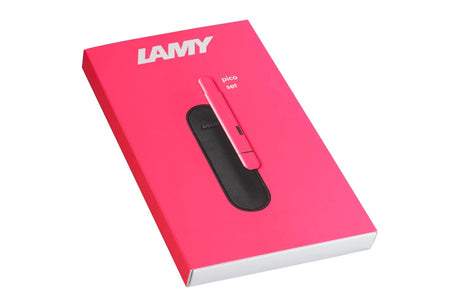 Lamy pico neon Pink Set mit Lederetui im Geschenkkarton mit Gravur Verpackung