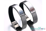 Rotes Notfallarmband 13 aus Edelstahl und Kautschuk, ca. 21 cm, 14 mm breit, allergiefrei – inkl. Gravur