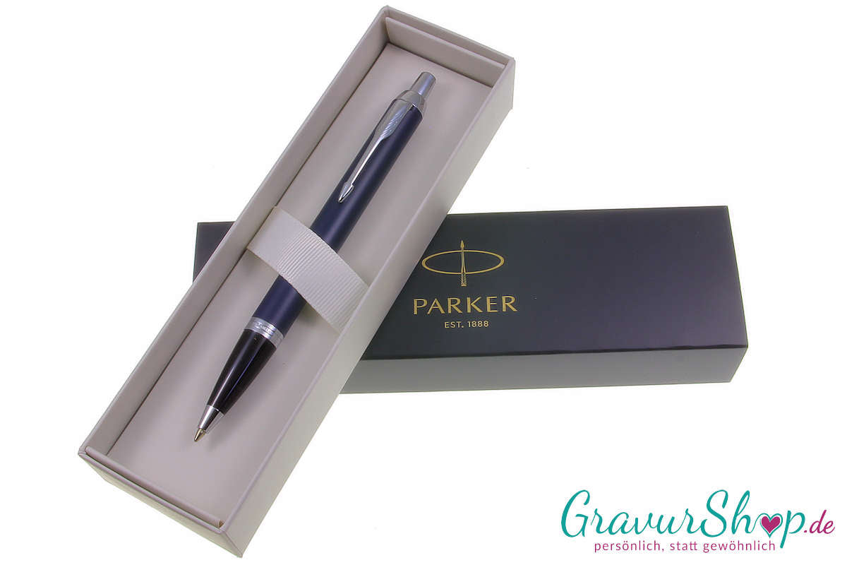 Parker Kugelschreiber Matte Blue mit Gravur im Etui