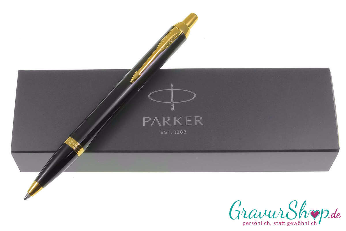 Parker IM Kugelschreiber schwarz-gold mit Gravur mit Etui