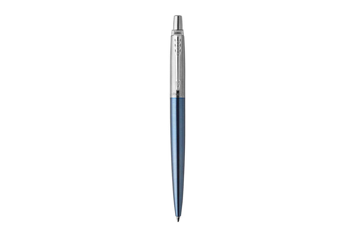 Parker Jotter Kugelschreiber Waterloo Blue mit deiner Wunschgravur Hochkant