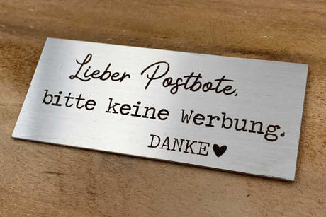 Schilder für Briefkasten - Bitte keine Werbung - Edelstahl 