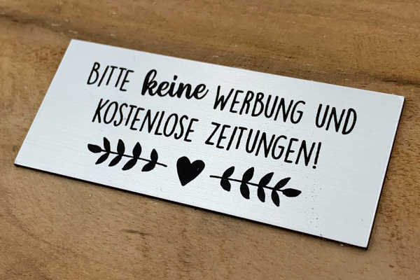 Schilder für Briefkasten - Bitte keine Werbung - Kunststoff - Edelstahl-Look