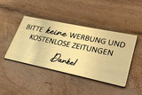 Schilder für Briefkasten - Bitte keine Werbung - Kunststoff - Messing-Look