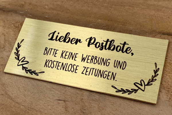 Schilder für Briefkasten - Bitte keine Werbung - Messing