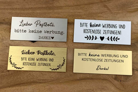 Schilder für Briefkasten - Bitte keine Werbung - Schilderarten