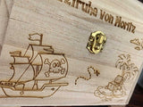 Personalisierte Spardose Schatztruhe Holz mit Lasergravur