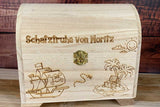 Personalisierte Spardose Schatztruhe Holz mit Wunschgravur