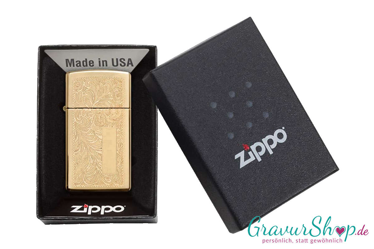 Zippo Venetian High Polish Brass SLIM mit Gravur Bild 1