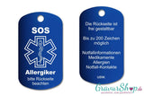 Allergie, Allergiker - SOS Notfallkette, Notfallanhänger mit Gravur - blau