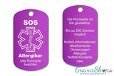 Allergie, Allergiker - SOS Notfallkette, Notfallanhänger mit Gravur - lila
