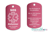 Alzheimer - SOS Notfallkette, Notfallanhänger mit Gravur - pink