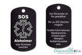 Alzheimer - SOS Notfallkette, Notfallanhänger mit Gravur - schwarz