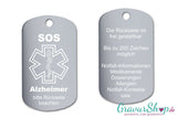 Alzheimer - SOS Notfallkette, Notfallanhänger mit Gravur - silber