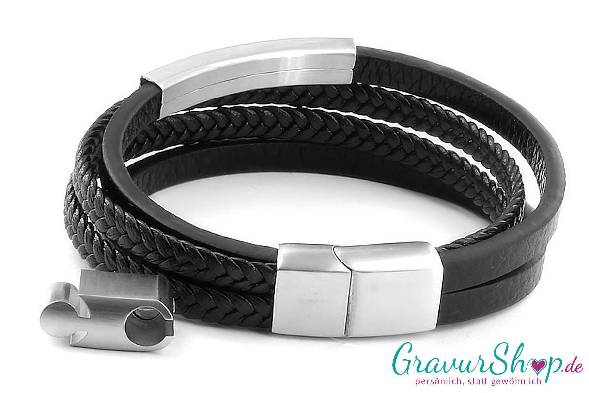 Braunes 4-fach-Lederarmband, zwei Bänder – mit Gravur, kostenlos personalisiert