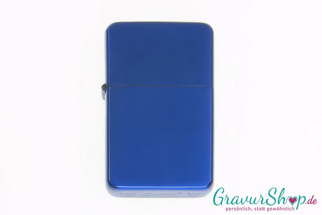 Benzin Feuerzeug blue brushed mit Gravur